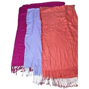 Lot Of 3 Cashmere Pashmina Light wt Scarf Wrap Shawl Fringe Pink Purple Coral
